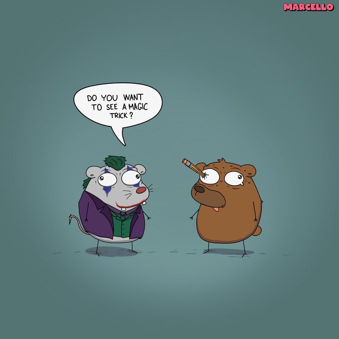 A rat in a purple suit talking to a bear